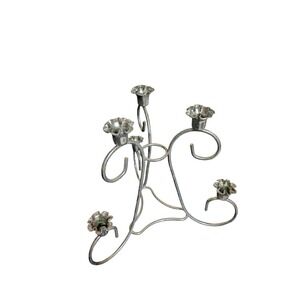 Vintage Silverplate 5 Arm Candelabra Wire Floral Candle Holder Centerpiece